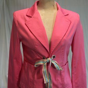 Vintage Herman Geist Women’s Size 6 Pink Cotton Blazer Jacket Coat w/ Bow 53013